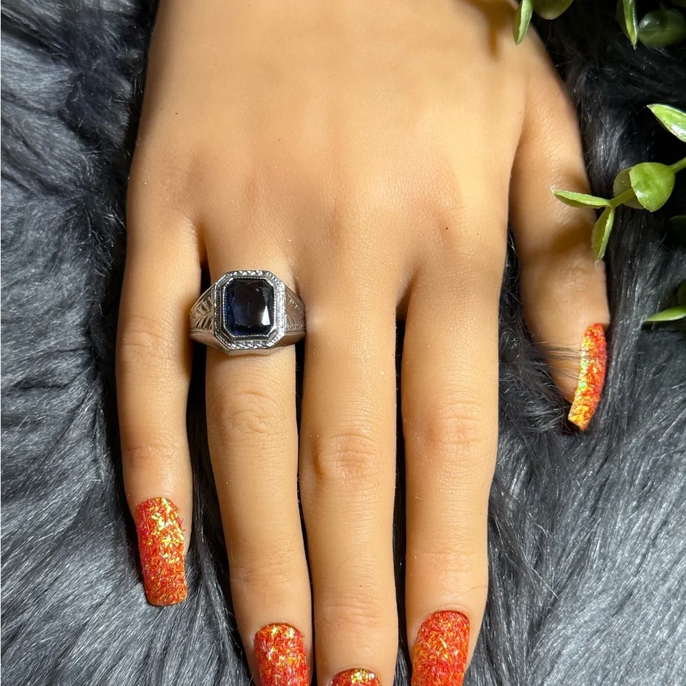 Silver‎ Blue Stone Signet Ring